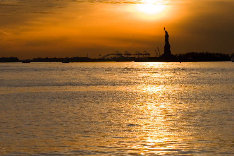 Sunset and Statue of Liberty